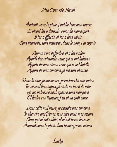 Le poème en image: Mon Cœur Se Meurt