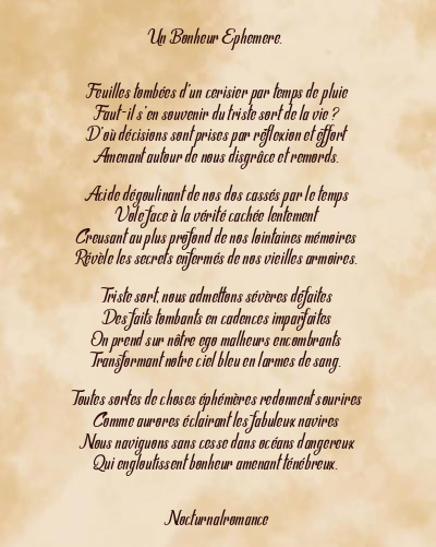 Le poème en image: Un Bonheur Ephemere.