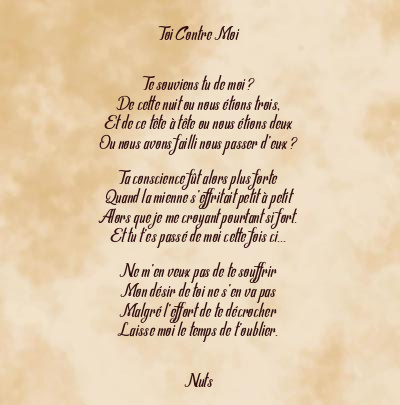Le poème en image: Toi Contre Moi