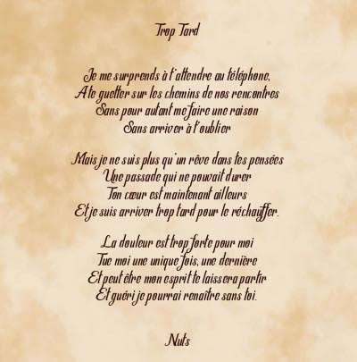 Le poème en image: Trop Tard