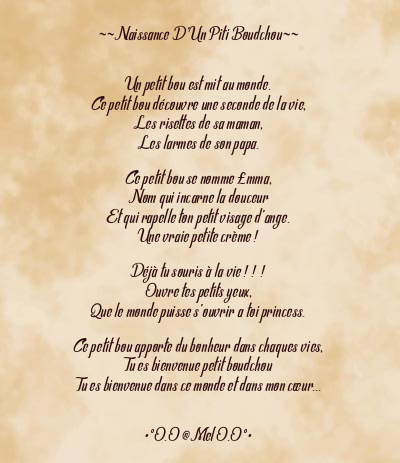 Le poème en image: ~~Naissance D’un Piti Boudchou~~