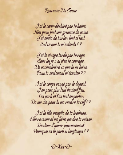 Le poème en image: Rancunes Du Coeur