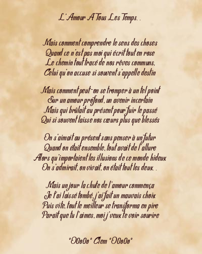 Le poème en image: L’amour A Tous Les Temps. .