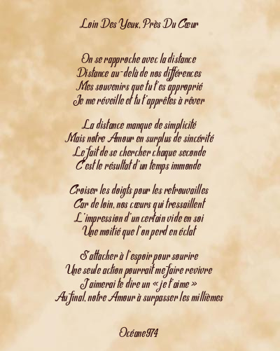 Le poème en image: Loin Des Yeux, Près Du Cœur