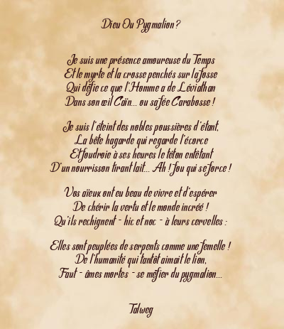 Le poème en image: Dieu Ou Pygmalion ?