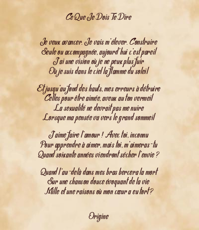 Le poème en image: Ce Que Je Dois Te Dire