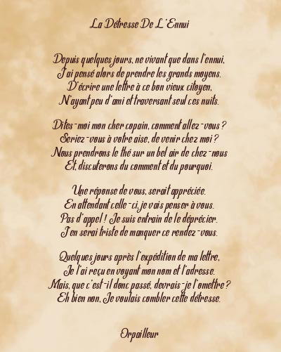 Le poème en image: La Détresse De L’ennui