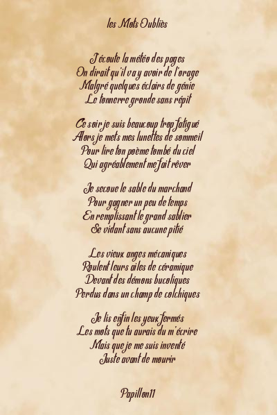 Le poème en image: Les Mots Oubliès