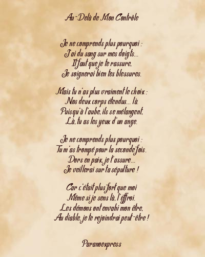 Le poème en image: Au-Delà De Mon Contrôle