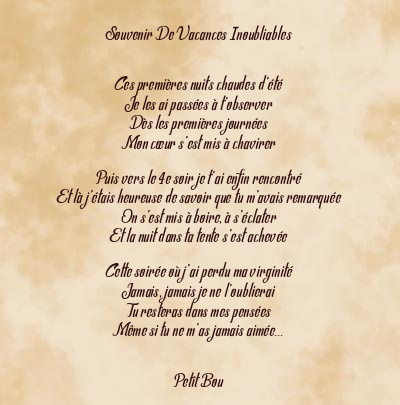 Le poème en image: Souvenir De Vacances Inoubliables