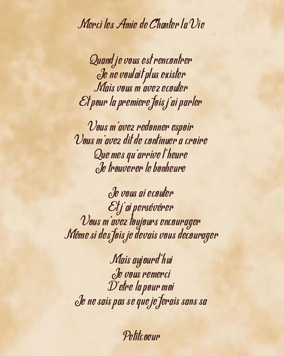 Le poème en image: Merci Les Amie De Chanter La Vie