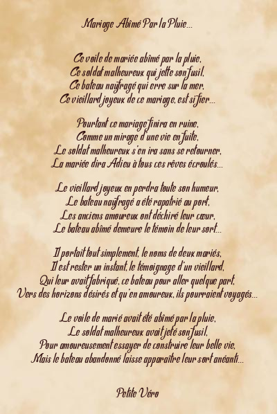 Le poème en image: Mariage Abîmé Par La Pluie…