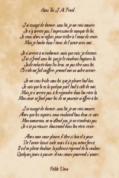 Le poème en image: Sans Toi, J’ai Froid…