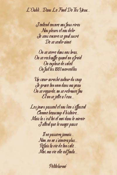 Le poème en image: L’oubli… Dans Le Fond De Tes Yeux…