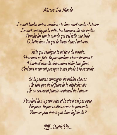 Le poème en image: Misere Du Monde