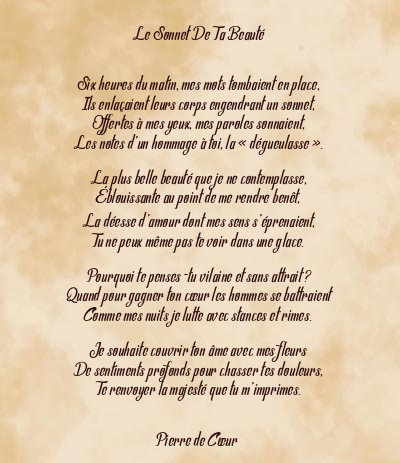 Le poème en image: Le Sonnet De Ta Beauté
