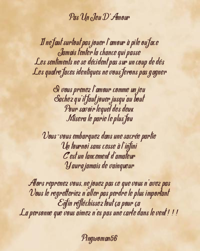 Le poème en image: Pas Un Jeu D’amour