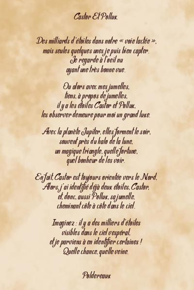 Le poème en image: Castor Et Pollux.