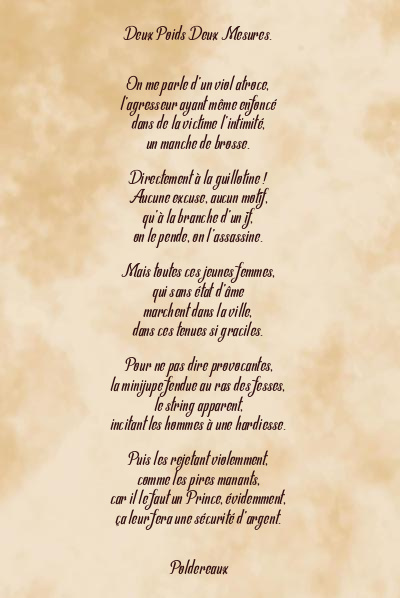 Le poème en image: Deux Poids Deux Mesures.