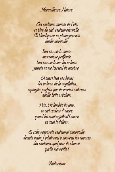 Le poème en image: Merveilleuse Nature.