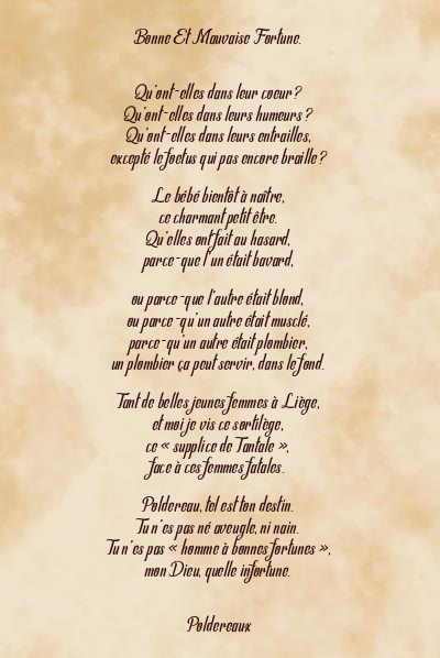 Le poème en image: Bonne Et Mauvaise Fortune.