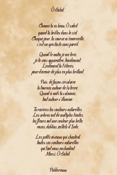 Le poème en image: Ô Soleil.
