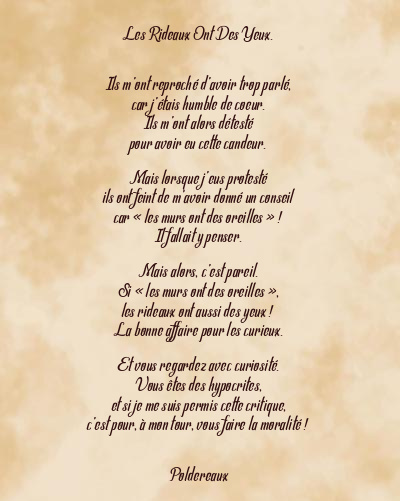 Le poème en image: Les Rideaux Ont Des Yeux.