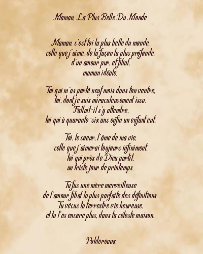 Le poème en image: Maman, La Plus Belle Du Monde.