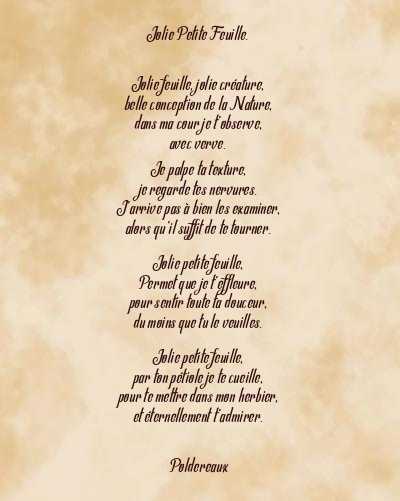 Le poème en image: Jolie Petite Feuille.