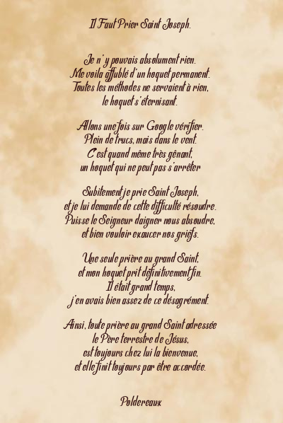 Le poème en image: Il Faut Prier Saint Joseph.