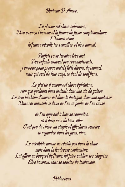 Le poème en image: Bonheur D’aimer.