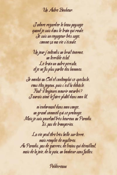 Le poème en image: Un Autre Bonheur.