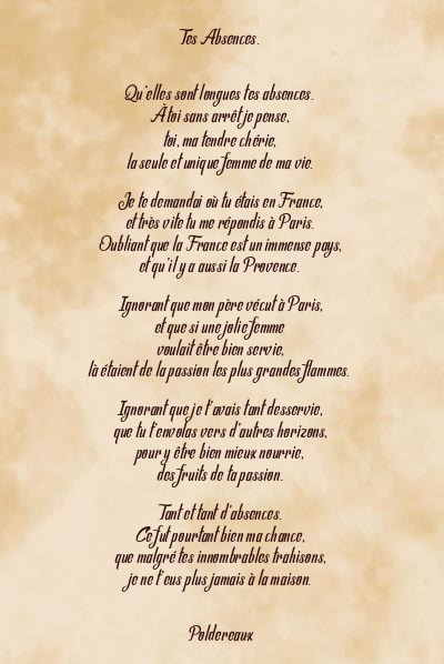 Le poème en image: Tes Absences.