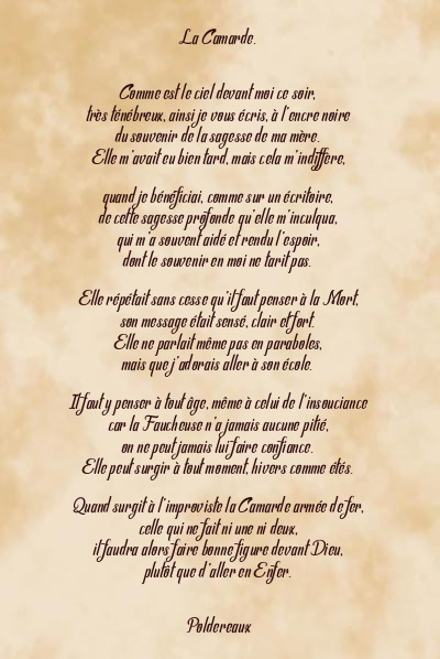 Le poème en image: La Camarde.