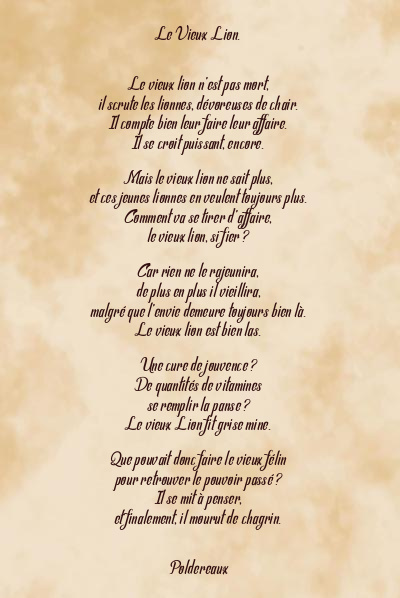 Le poème en image: Le Vieux Lion.