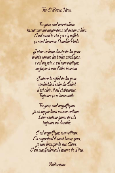 Le poème en image: Tes Si Beaux Yeux.