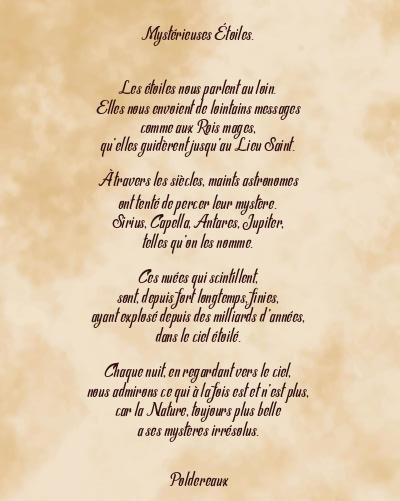 Le poème en image: Mystérieuses Étoiles.