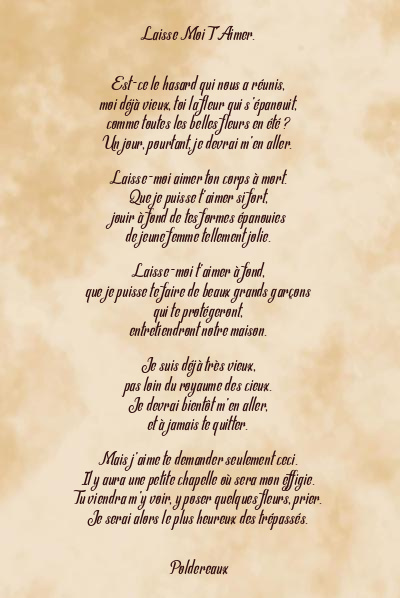Le poème en image: Laisse Moi T’aimer.