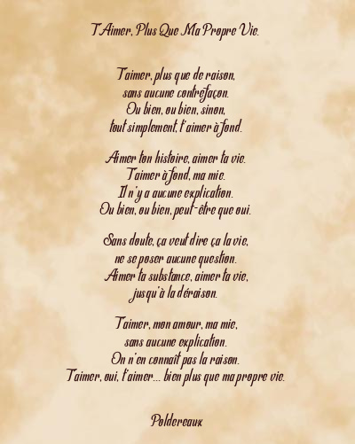 Le poème en image: T’aimer, Plus Que Ma Propre Vie.