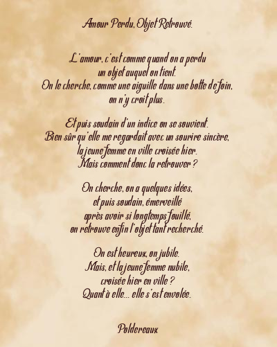 Le poème en image: Amour Perdu, Objet Retrouvé.