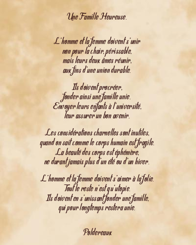 Le poème en image: Une Famille Heureuse.