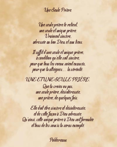 Le poème en image: Une Seule Prière.