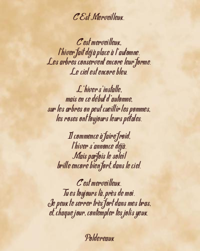 Le poème en image: C’est Merveilleux.