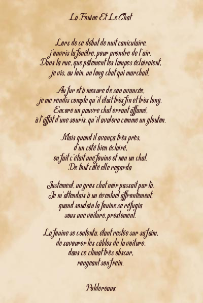 Le poème en image: La Fouine Et Le Chat.
