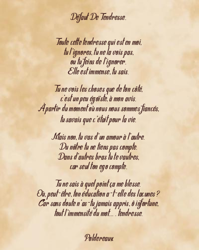 Le poème en image: Défaut De Tendresse.