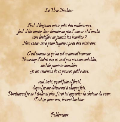 Le poème en image: Le Vrai Bonheur.