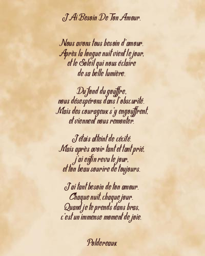 Le poème en image: J’ai Besoin De Ton Amour.