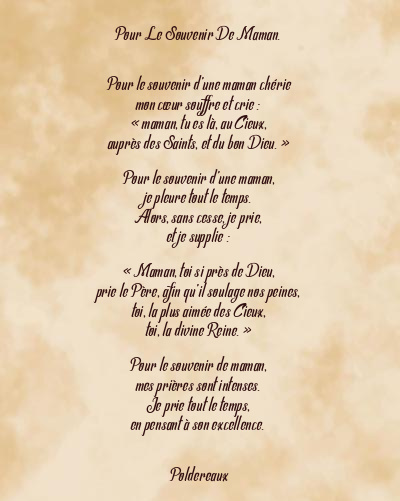 Le poème en image: Pour Le Souvenir De Maman.