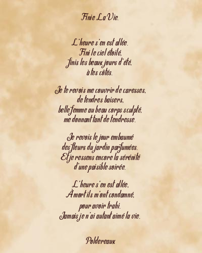 Le poème en image: Finie La Vie.