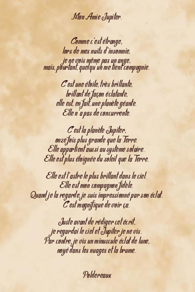 Le poème en image: Mon Amie Jupiter.